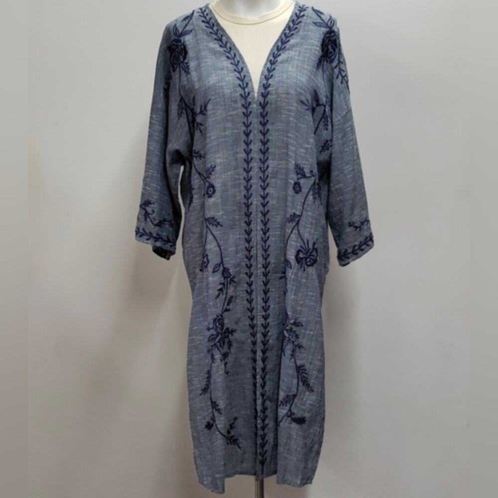 Kyla Seo Embroidered Longline Kimono Women's X Small Chambray Boho Travel